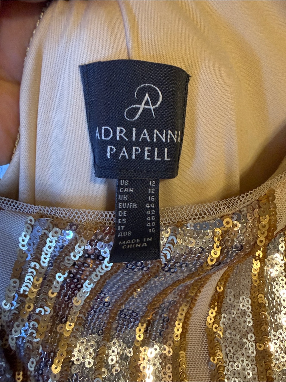 Adrianna Papell Gold Sequin One-Shoulder Gown - Picture 4 of 4